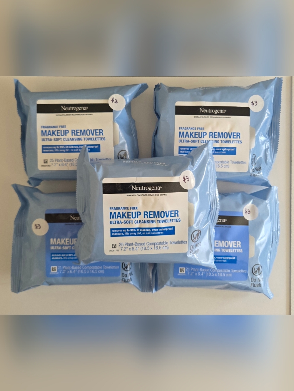 New Neutrogena Makeup Remover Cleansing Towelettes Bundle, 5 Packs (21 & 25ct)